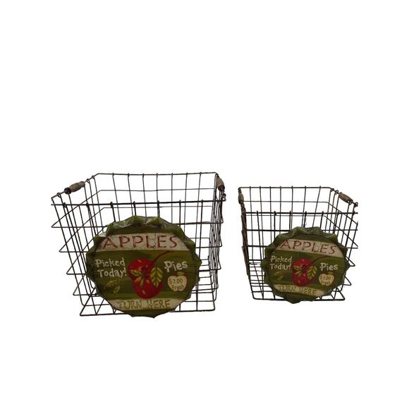 Vintage Metal Wire Locker Baskets Apple Pie Farmhouse Storage | Set of 2 - Picture 6 of 16